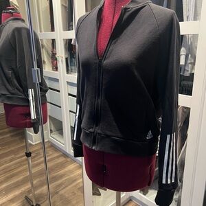 Adidas Women's Black Jacket with White Stripes sz small